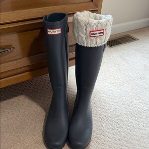 Hunter Gray Boots with Cream Knit Cuffs